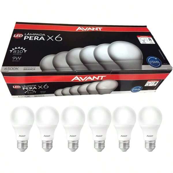 KIT COM 6 LÂMPADAS LED 9W 6500K  AVANT