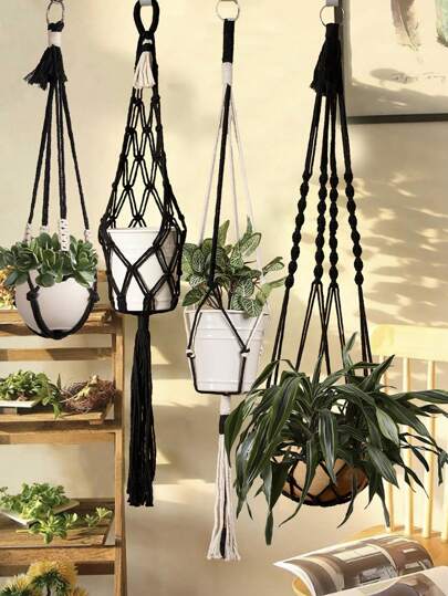 1pc Handmade Macrame Boho Home / / Office Decor, Multifunctional Plant Holder, Plant Hanger With Tassel, Plant Hanger Indoor Decor, Ceiling Plant Hanger, Modern Boho Plant Pot Holder (Pot Not Included)