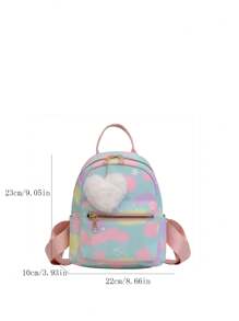 1pc Tie-Dye Tie Dye Heart & Star Print Backpack For Teenagers, Stylish Bookbag With Pom Pom Decor, Suitable For Everyday Use - Multicolor - View 6
