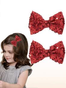 2pcs Love Fairy 3-Inch Glitter Bow Hairpin - Sparkling Sequin Bowknot Hair Clip For Girls,Teens (Hot Pink)