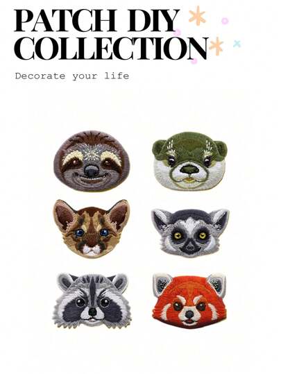 1枚 刺繍ファブリックステッカー アイロンオン レインフォレスト パンダ アライグマ ナマケモノ カワウソ かわいい動物パッチ、学校 夏、学校