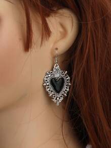 Hoa tai hình trái tim tối phong cách Gothic cổ điển Valentine, Mẹ, Mẹ, Ngày của Mẹ, Quà tặng - màu đen - Xem 3