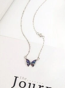 1pc Elegant Thermochromic Butterfly Pendant Necklace, Suitable For Women's Daily, Festival And Banquet Wear