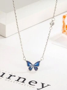 1pc Elegant Thermochromic Butterfly Pendant Necklace, Suitable For Women's Daily, Festival And Banquet Wear