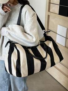 Travel Bag With High-End Feel, Large Capacity For Delivery Accommodation, Clothing Storage Bag, Portable Business Trip Boarding Luggage Bag, Crossbody Bag, Fashionable Color Block Stripe Design, Versatile Handbag For Suitcase Overnight Bag Gym Bag Duffle Bag Weekend Bag Duffel Bag For Luggage Carry On Bag College Bag Luggage Bags Weekender Bag Hospital Bag Holiday Winter Back To School Supplies Bag For School School Accessories School Stuff