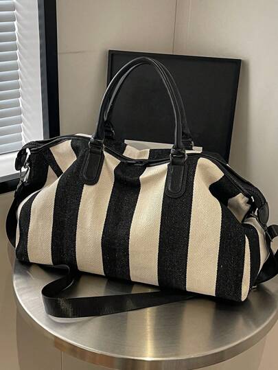 Travel Bag With High-End Feel, Large Capacity For Delivery Accommodation, Clothing Storage Bag, Portable Business Trip Boarding Luggage Bag, Crossbody Bag, Fashionable Color Block Stripe Design, Versatile Handbag For Suitcase Overnight Bag Gym Bag Duffle Bag Weekend Bag Duffel Bag For Luggage Carry On Bag College Bag Luggage Bags Weekender Bag Hospital Bag Holiday Winter Back To School Supplies Bag For School School Accessories School Stuff