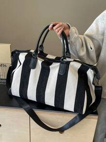 Travel Bag With High-End Feel, Large Capacity For Delivery Accommodation, Clothing Storage Bag, Portable Business Trip Boarding Luggage Bag, Crossbody Bag, Fashionable Color Block Stripe Design, Versatile Handbag For Suitcase Overnight Bag Gym Bag Duffle Bag Weekend Bag Duffel Bag For Luggage Carry On Bag College Bag Luggage Bags Weekender Bag Hospital Bag Holiday Winter Back To School Supplies Bag For School School Accessories School Stuff