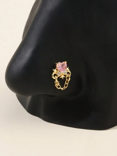 1 pieza Aro colgante en forma de corazón rosa de 20G para la nariz, joyería de piercing de nariz, pendiente de nariz con circonita cúbica, adecuado para mujeres, regalo del Día de San Valentín, Día de la Madre