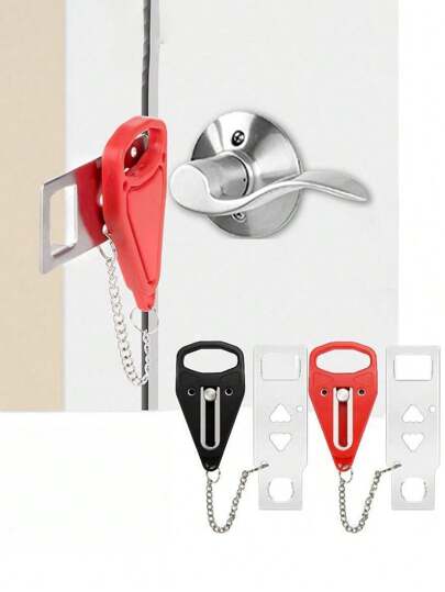 1个三色便携式旅行门锁，额外安全锁，旅行和酒店住宿可靠之选，为家庭、酒店和公寓提供额外隐私，防止未经授权的进入，保障居家旅行、住宅、卧室、酒店、公寓的安全。