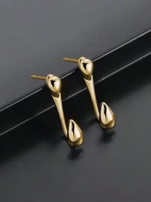 1pair Unique Water Drop Design Front & Back Stud Earrings For Men