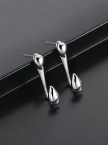 1pair Unique Water Drop Design Front & Back Stud Earrings For Men
