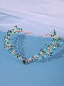 1 Women's Forest Fairy Forehead Ornament Romantic Purple Lavender Accessories Green Leaf Crystal Tiara Bohemian Banquet Party Dress Accessories Bridal Wedding Hair Accessories Royal