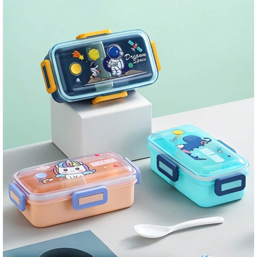 Leakproof Plastic Microwave Bento Lunch Box With Spoon For Kids - Màu xanh lá - Xem 1