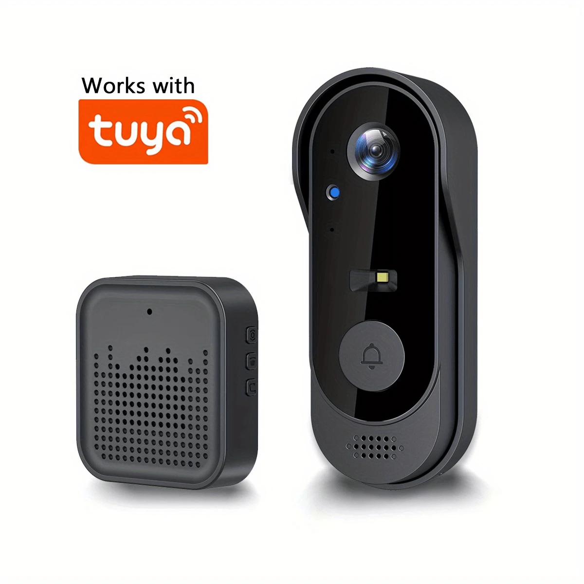 Camera chuông cửa không dây thông minh, hỗ trợ tầm nhìn ban đêm, cảnh báo thời gian thực, thay đổi giọng nói, chụp ảnh/quay video và âm thanh hai chiều. - màu đen - Xem 1