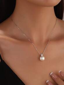925 纯银珍珠项链 - 轻奢女士珠宝生日礼物情人节母亲节圣诞节婚礼派对 - 白色 - 查看 1