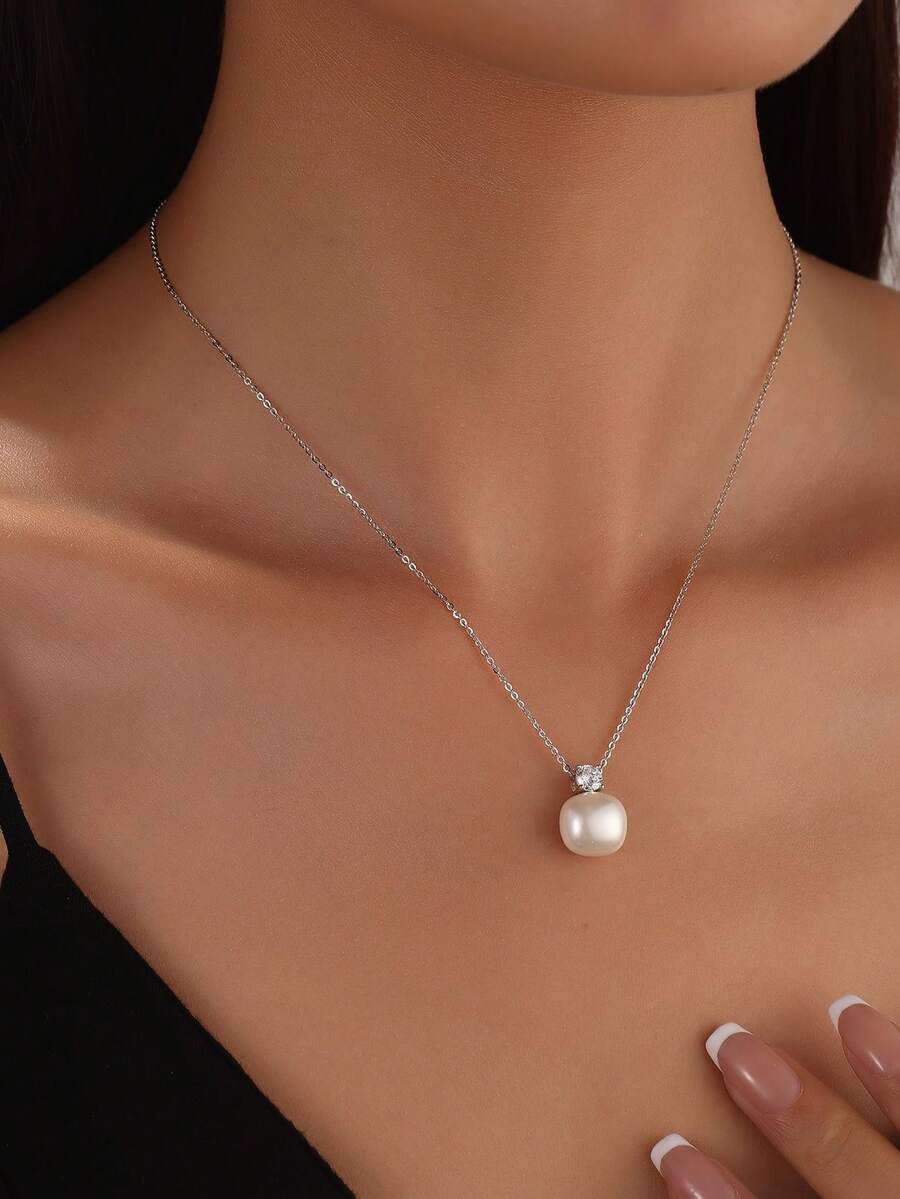 925 纯银珍珠项链 - 轻奢女士珠宝生日礼物情人节母亲节圣诞节婚礼派对 - 白色 - 查看 1