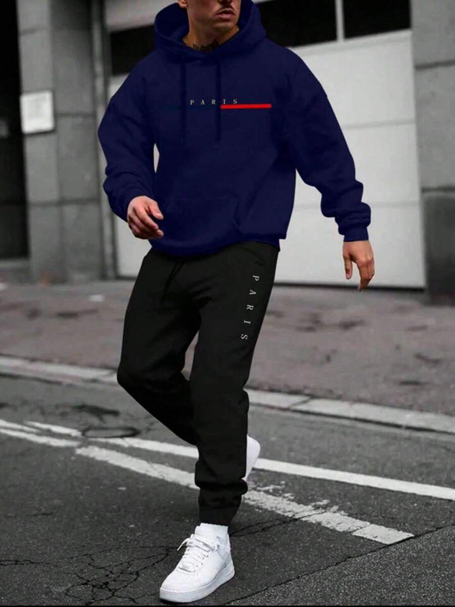 Paris Cold Weather Blouse Kit, Kangaroo Sports Jacket With Pocket, Classic Hooded Sweatshirt + Paris Pants, Men's And Women's Coat, Fashion - 藏蓝色 - 查看 1