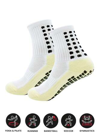 Youth & Women's Small Size 34-38.5 Latex Grip Non-Slip Cushioned Mid-Calf Sports Socks, Suitable For Football, Trampoline, Running, Hiking, Fitness, Baseball, Basketball, Tennis, Moisture Wicking