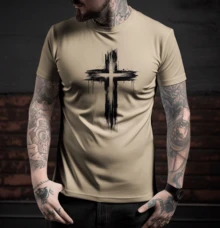 Unisex T-Shirt "Cross Of Salvation" 100% Cotton - Màu Khaki - Xem 2