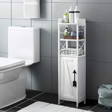 VECELO Slim Bathroom Toilet Storage Cabinet With Door, Waterproof Narrow Bathroom Organizer With Toilet Paper Holder,White - 白色 - 查看 1