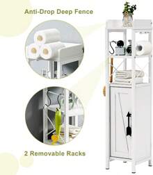 VECELO Slim Bathroom Toilet Storage Cabinet With Door, Waterproof Narrow Bathroom Organizer With Toilet Paper Holder,White - 白色 - 查看 4