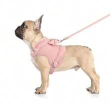 尼龙秋冬狗背带和牵引绳套装，带蝴蝶结、保暖衬里，可调节，适合宠物户外使用 - 紫色 - 查看 7