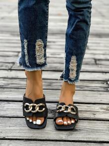 (Wide Fit) New Women's Fashion Slip-On Sandals With Buckle, Non-Slip Flat French Style Outdoor Slippers - Black - View 2