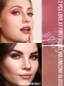 MISSLYN 2入組 Love At First Boost 唇蜜套組，保濕輕盈、質地滑順、持久顯色，水光妝效，適合日常穿搭、派對、Y2K風格，送禮首選 - 12+18 - 查看 2