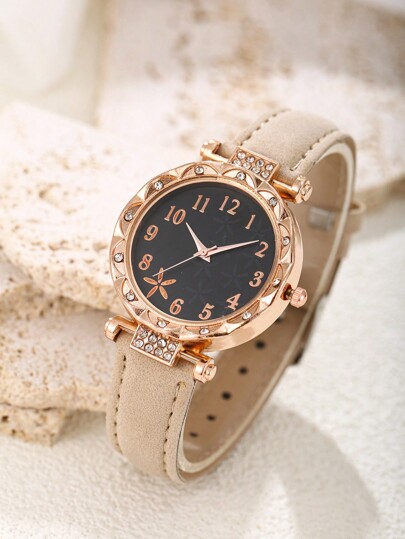 1 Pc Rose Gold Rhinestone Starfish Surface Women's Fashion Belt Electronic Quartz Watch