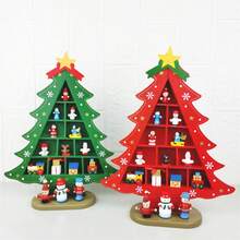 Đồ trang trí Giáng sinh 1 cái Tượng gỗ kẻ caro Cây thông Noel DIY Phụ kiện trang trí để bàn - Nhiều màu - Xem 3