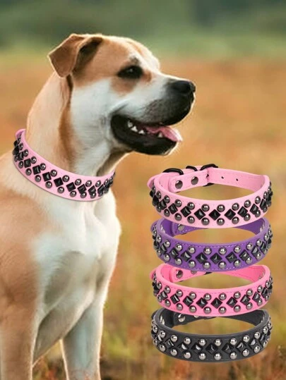 朋克铆钉 PU 皮革狗项圈，可调节，适合小型/中型/大型犬、斗牛犬、哈士奇犬、梗犬