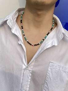 1 Piece/Bag 40+7cm Glass Mosaic Rice Beads Color Matching Design Sense Simple Personalized For Men Collarbone Chain Necklace Suitable For Daily Travel Wear Christmas New Year Valentine's Day Holiday Gift - Multicolor - View 3