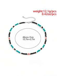1 Piece/Bag 40+7cm Glass Mosaic Rice Beads Color Matching Design Sense Simple Personalized For Men Collarbone Chain Necklace Suitable For Daily Travel Wear Christmas New Year Valentine's Day Holiday Gift - Multicolor - View 4