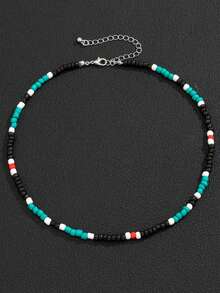1 Piece/Bag 40+7cm Glass Mosaic Rice Beads Color Matching Design Sense Simple Personalized For Men Collarbone Chain Necklace Suitable For Daily Travel Wear Christmas New Year Valentine's Day Holiday Gift - Multicolor - View 9