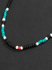1 Piece/Bag 40+7cm Glass Mosaic Rice Beads Color Matching Design Sense Simple Personalized For Men Collarbone Chain Necklace Suitable For Daily Travel Wear Christmas New Year Valentine's Day Holiday Gift - Multicolor - View 7