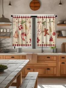2pcs Christmas Themed All-Over Pattern Cartoon Digital Print Home Decorative Curtain Set, Multi-Seasonal - Multicolor - View 5