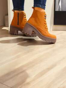 botas de tacón grueso para mujer - Camel - Ver 3