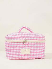 Quilted Makeup Bag Set Cosmetic Bag Aesthetic Travel Toiletry Bags Cute Pouch Kawaii Aesthetic Make Up Bag Travel Plaid Make Up Organizer Bag With Zipper Pouch Chere Checkered Cosmetic Pouch Make Up Travel Purse Organizer Large Capacity Pencil Case Makeup Brushes Storage Bag Vacation Travel Toiletry Bag For Bathrooom ,Wedding Gift ,Bridesmaid Gift ,Birthday Day Gift ,Friends,Valentine's Day,Monter's Day Gift Bathroom Accessories Back To School