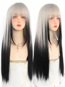 Lange zwarte grijze highlight pony synthetische pruik Lolita cosplay mode dagelijks hoge temperatuurbestendige pruik vrouw