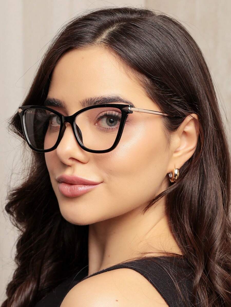 WOMEN'S CAT EYE GLASSES FRAME TR90 METAL TEMPLE ANTI UV400 LENS REST - Black - View 1
