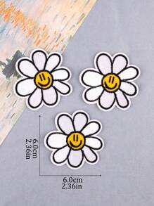 3入組花朵刺繡鐵片 - 杏色 - 查看 3