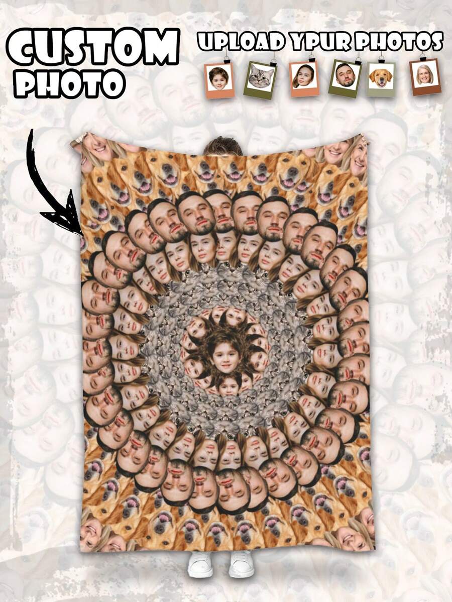 1pc Custom Flannel Face Blanket For Bed, Personalized Funny Blanket With Face, Personalized Throws Christmas Gifts Blanket, Collage Bedding Blanket, Best Friend Face Blanket, Cozy Blanket, Family Face Gift, Wedding Gift, Birthday Gifts, Mother's Day Gift, Father's Day Gift, Gift For Mom/Dad, Gift For Friend, For Her, Ideal Gifts For Friends, Ideal Gifts For Family Him, Her, Boyfriend, Girlfriend, Dad, Family, Mom, Friends Sofa, Bed, Car, Tea Room, Bedroom, Living Room, For Office - Style 2 - View 1