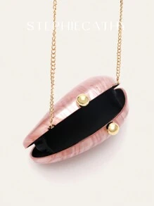 STEPHIECATHY 时尚迷人优雅女士亚克力磁铁闭合新颖造型手拿包适合手机长链斜挎包晚宴包完美适合约会舞会宴会礼物 - 粉色 - 查看 5