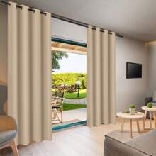 Topchances 2 Piezas Cortinas Exterior con Ojales, Protección UV Impermeable, Cortina Opaca, Cortinas Interiores y Exteriores para jardín, Patio, Pabellón - Amarillo claro - Ver 3