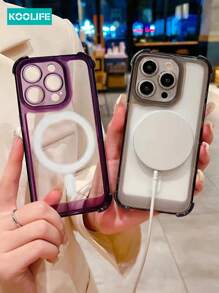 Apple Koolife 1pc Magnetic Absorption Anti-Knock Transparent TPU+PC Protection Case With Independent Buttons Compatible With Iphone 16/16 Pro/16 Plus/16 Pro Max/11/12/12 Pro/12 Pro Max/13/13 Pro/13 Pro Max/14/14 Plus/14 Pro/14 Pro Max/15/15 Pro/15 Plus/15 Pro Max - đen - Xem 2