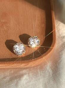 1 Pair Square Crystal Stud Earrings, Elegant Geometric Fashion Jewelry For Daily Wear Women