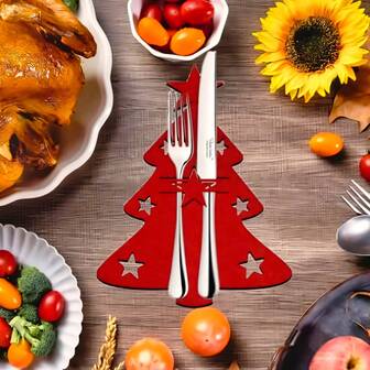 6 件圣诞餐具架、餐具收纳盒、银器架、圣诞树晚餐刀叉套装、毛毡餐具袋、餐桌装饰餐具袋、新年派对用具袋，适合圣诞节主题派对、圣诞礼物