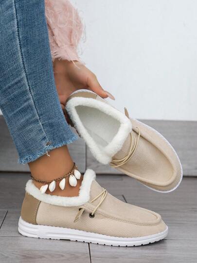 Plus Size Casual Solid Color Square Toe Short Plush Warm Winter Shoes For Women, Autumn Winter, Cross-Border New Arrivals