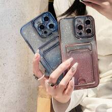 Iphone 16 1pc 紫色配渐变闪粉纸电镀卡包可插卡天使电镀 Tpu 手机壳带卡槽兼容三星、苹果,兼容小米、红米等机型 - 紫色 - 查看 7