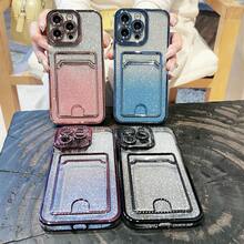 Iphone 16 1pc 紫色配渐变闪粉纸电镀卡包可插卡天使电镀 Tpu 手机壳带卡槽兼容三星、苹果,兼容小米、红米等机型 - 紫色 - 查看 4